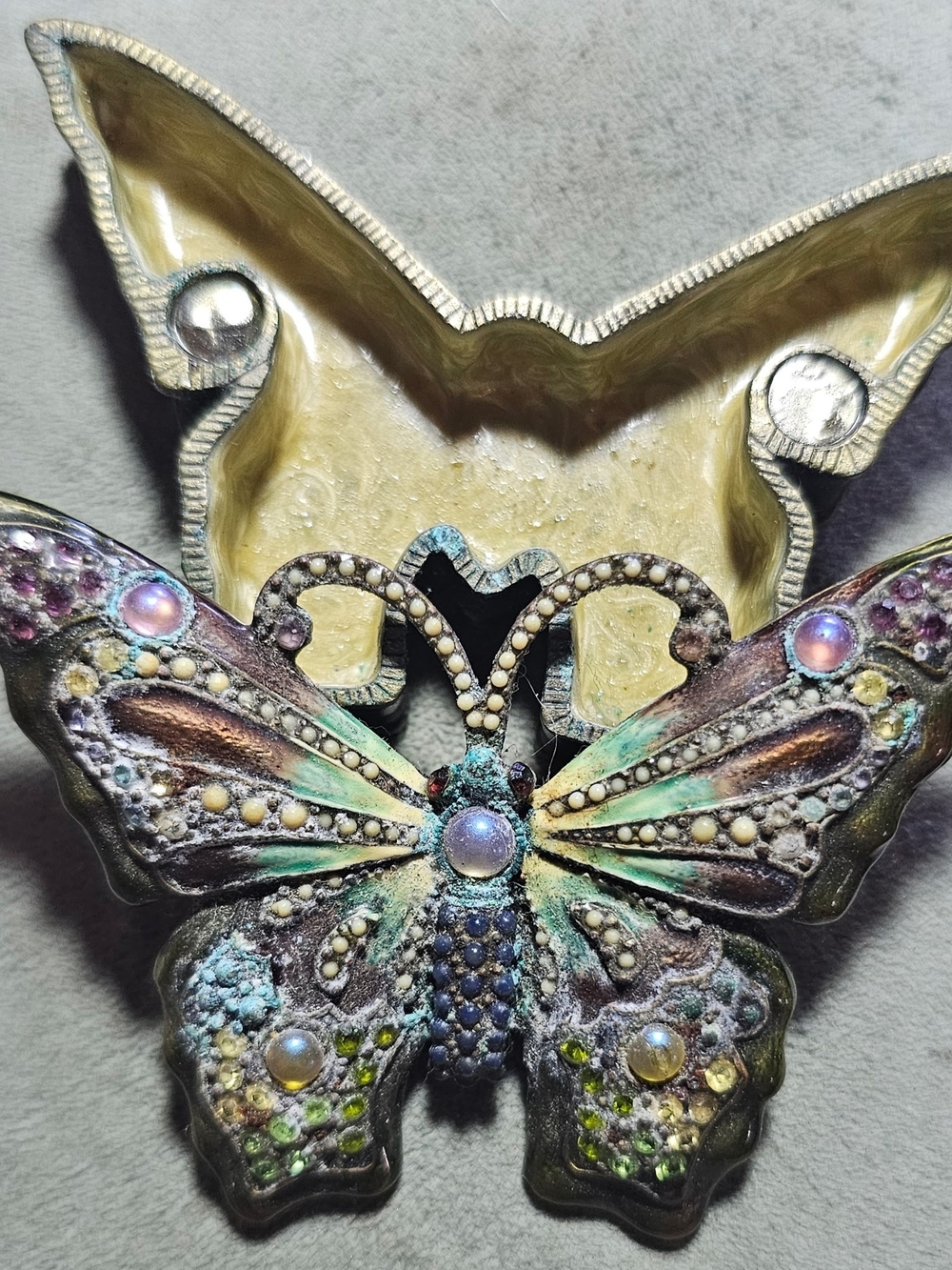 Vintage-Style Iridescent Butterfly Trinket Box - Multicolor
